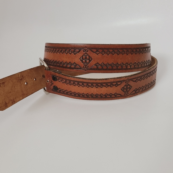 Vintage Brown Leather Embossed Boho Western Belt - Picture 7 of 10